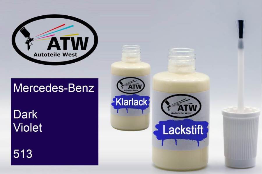 Mercedes-Benz, Dark Violet, 513: 20ml Lackstift + 20ml Klarlack - Set, von ATW Autoteile West.